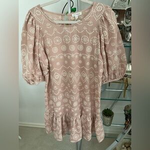 Blu Pepper  Blush Embroidered dress ruffle hemline